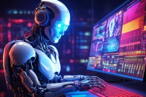 A robot editing a video