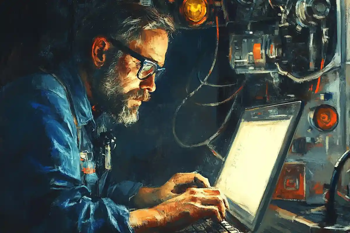A old man Prompt Engineer Work on laptop